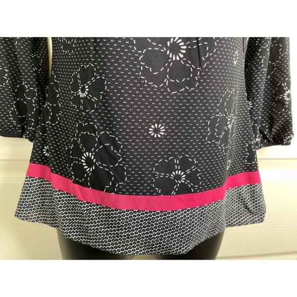 Ann Taylor Top Women Size S 3/4 Sleeve Black White Pink Floral Sheer Lined - Picture 4 of 8